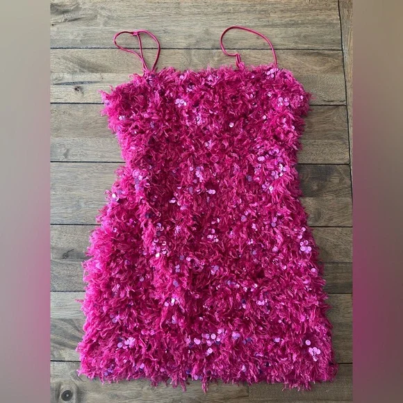 Urban Outfitters Hot Pink Sequin Fringe Party Dress - Picture 2 of 7